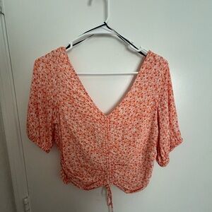 H&M Floral V-Neck Women's Top - Orange